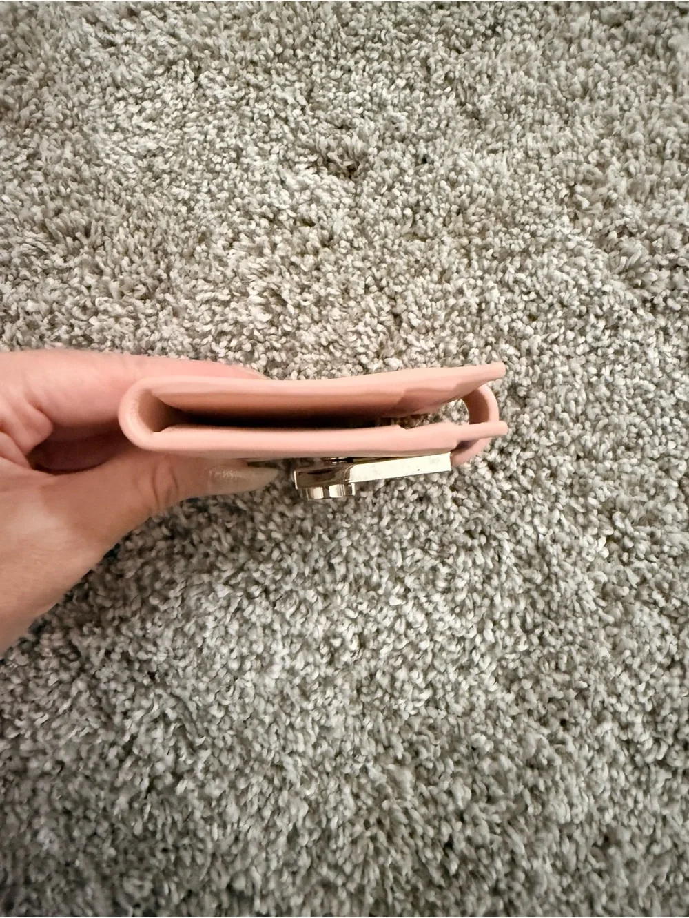 Salvatore Ferragamo Soft Pink Leather Hug Wallet with silver hardware